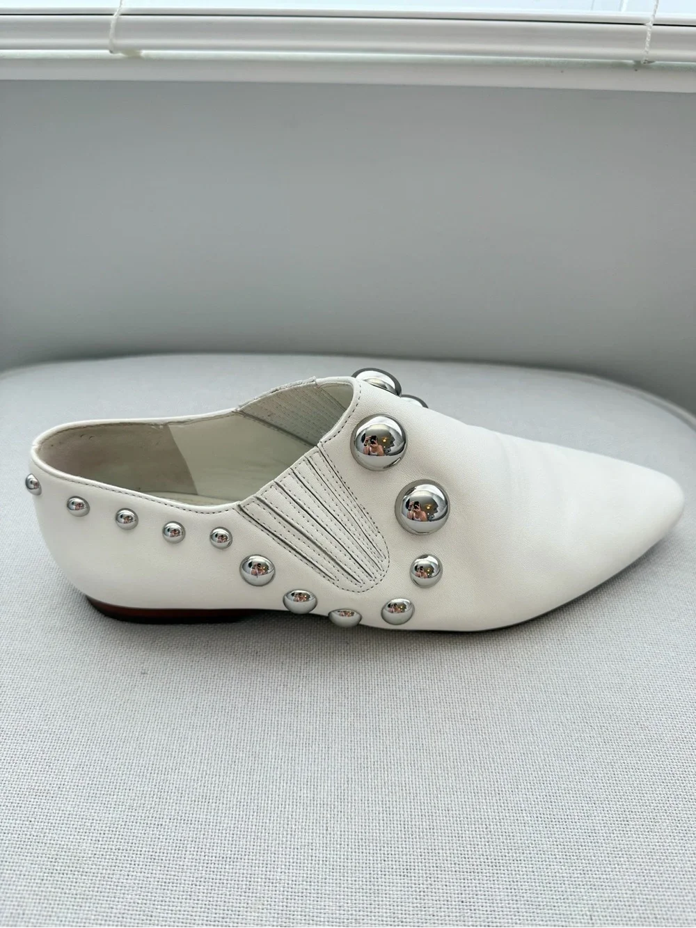 Rare! Tory Burch Loafer White Blythe Studded Metal Slip‎ On Women Size 6.5 M